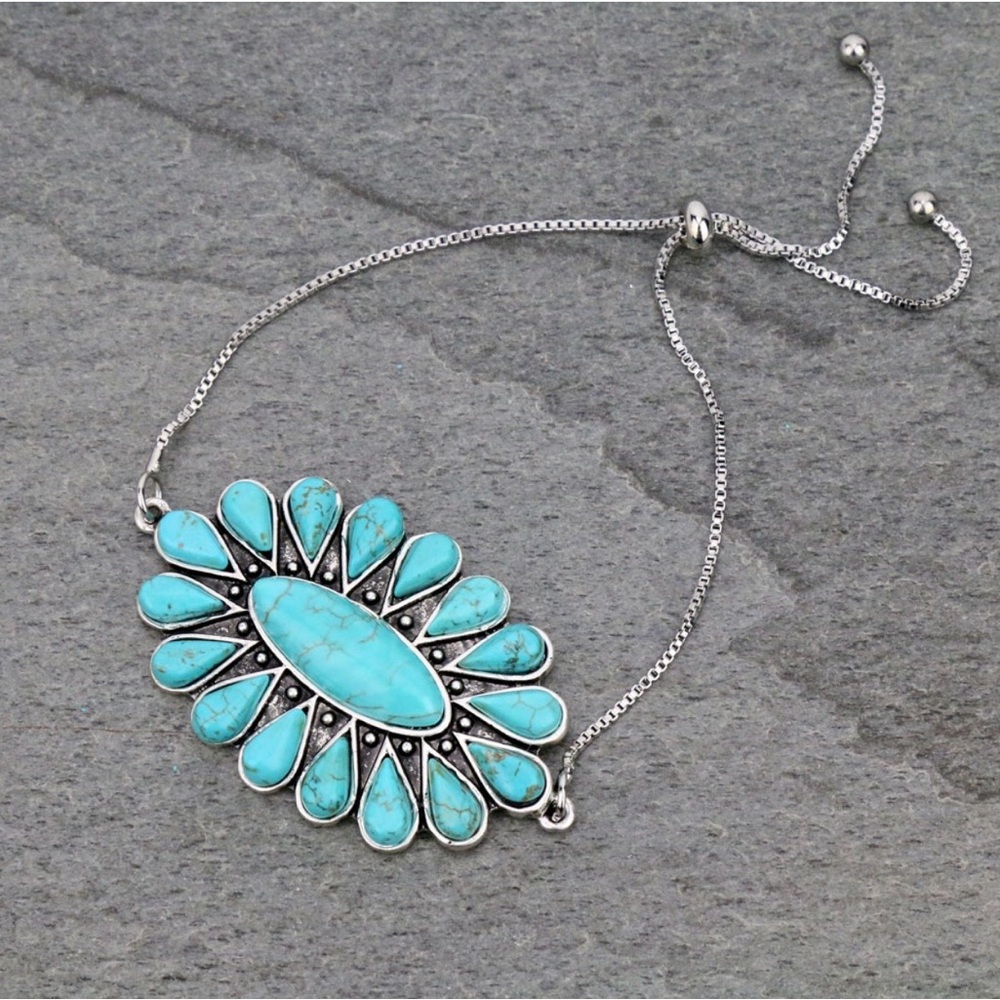 Desert Bloom Natural Stone🌵 Turquoise Cluster Adjustable Bolo Bracelet